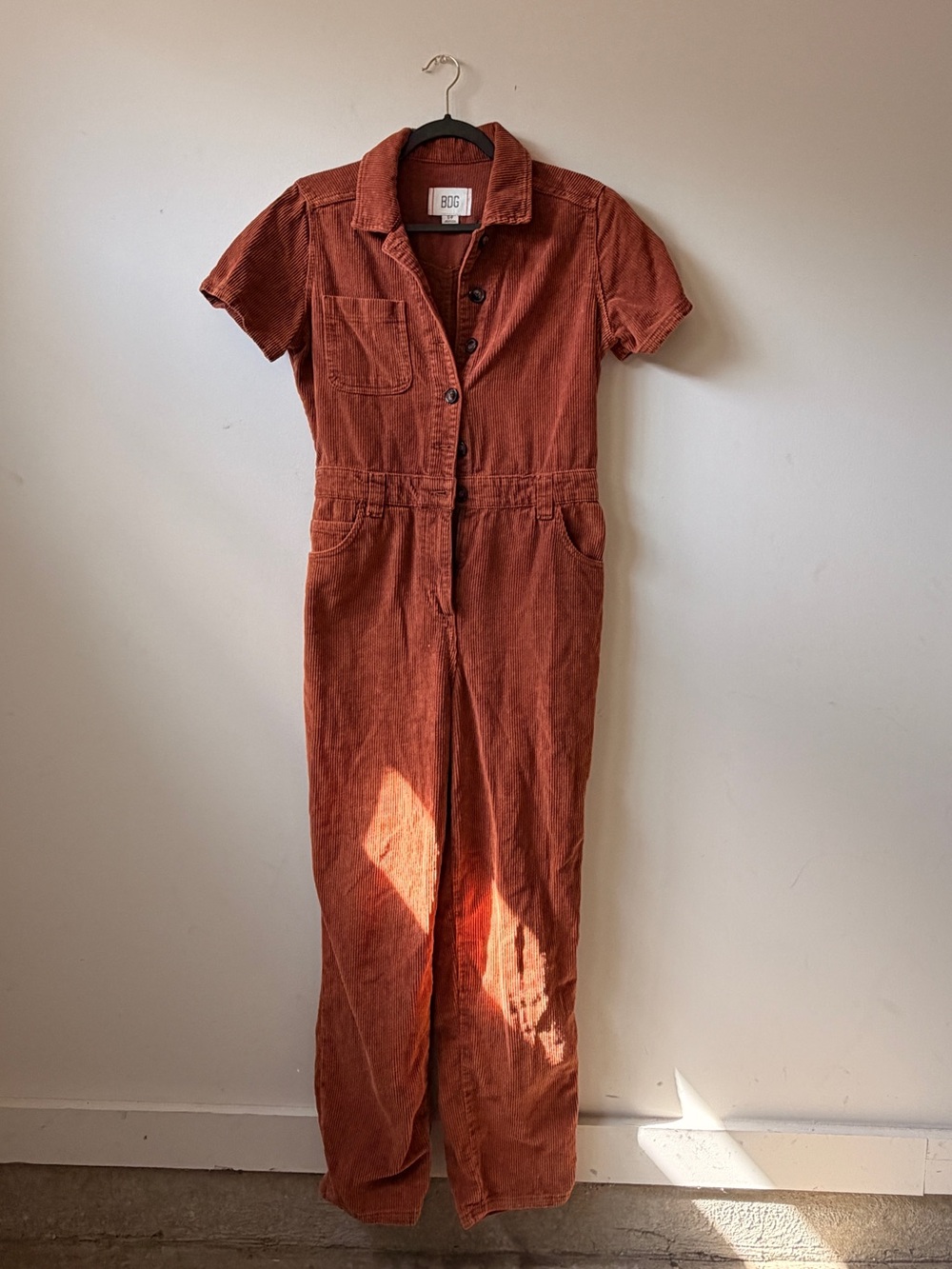 BDG Rust Corduroy Short-Sleeve Jumpsuit